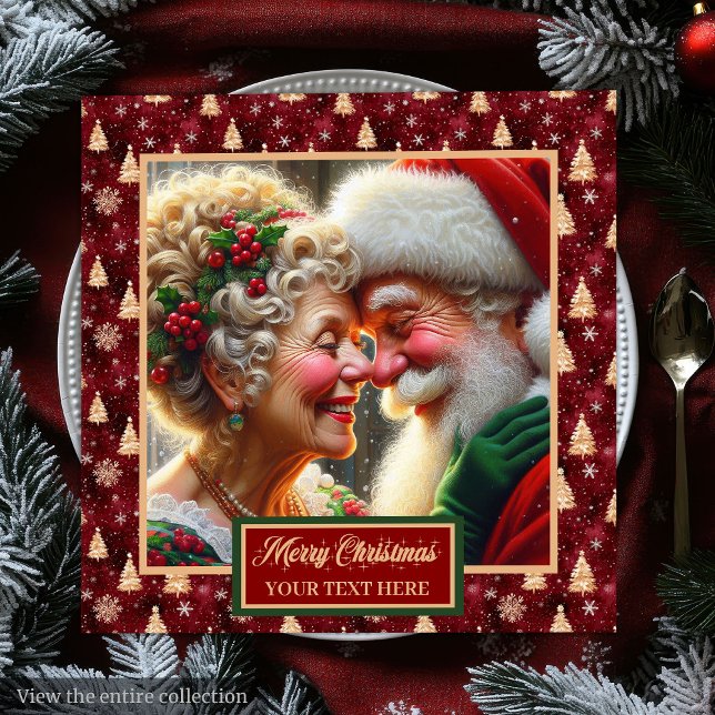 Red Gold Green Holiday Napkins Santa Coule Design Serviette (Red Gold Green Holiday Napkins Santa Couple Design)
