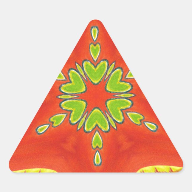 Red Gold Green Mandala Kunstdruckerei Dreieckiger Aufkleber (Vorderseite)