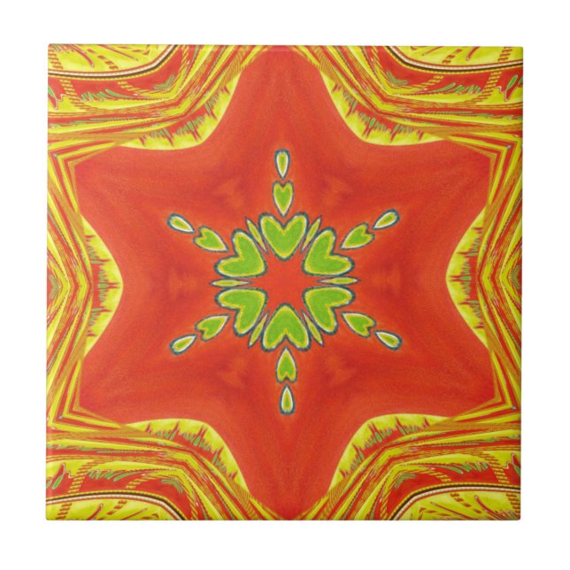 Red Gold Green Mandala Kunstdruckerei Fliese (Vorderseite)