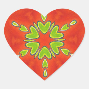 Red Gold Green Mandala Kunstdruckerei Herz-Aufkleber