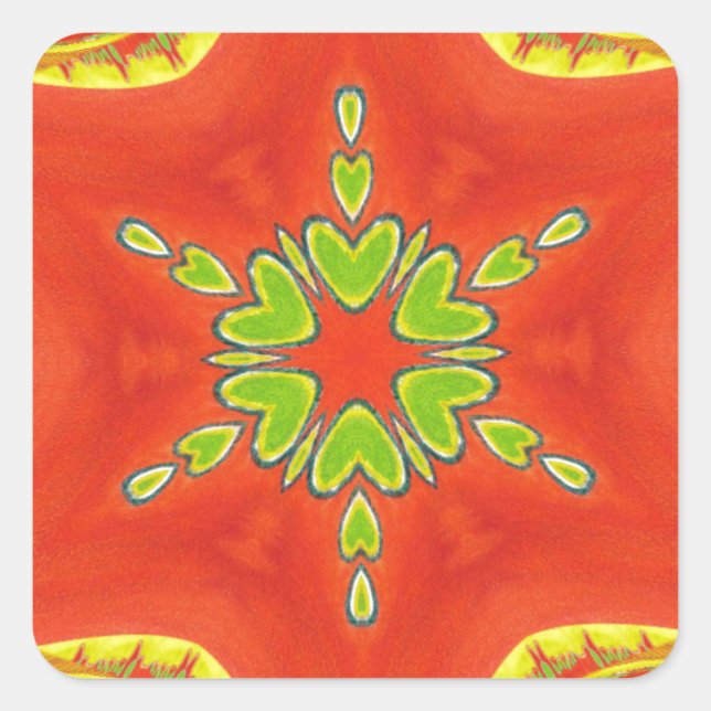Red Gold Green Mandala Kunstdruckerei Quadratischer Aufkleber (Vorderseite)