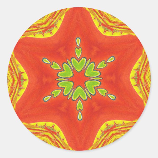 Red Gold Green Mandala Kunstdruckerei Runder Aufkleber (Vorderseite)