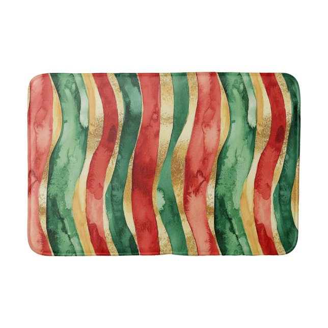Red Gold Green Strips Weihnachten Badematte (Vorderseite)