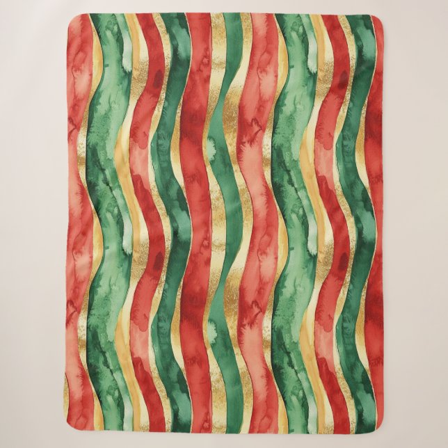 Red Gold Green Strips Weihnachten Sherpadecke (Vorderseite)