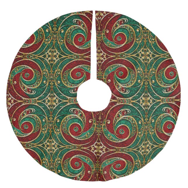 Red Gold Green Weihnachtsbaum Skirt Polyester Weihnachtsbaumdecke (Vorderseite)