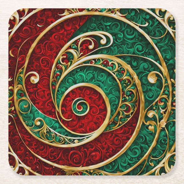 Red Gold Green Weihnachtszeitung Untersetzer (Vorderseite)