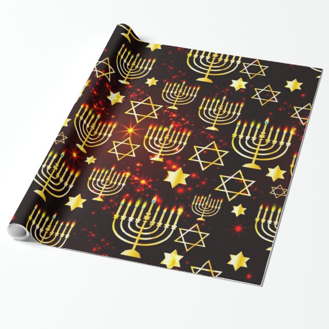 Red & Gold Hanukkah Menorah Geschenkpapier (Ungerollt)