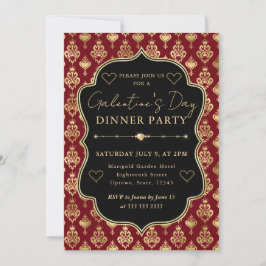 Red & Gold Heart Damask Galentine's Dinner Party Einladung