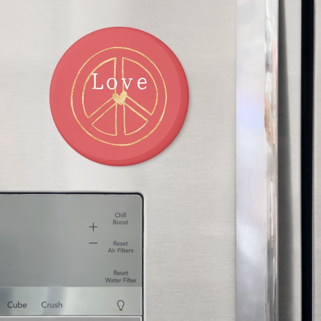 Red Gold Heart Peace Sign Love Christmas Magnet (In Situ (Kühlschrank))