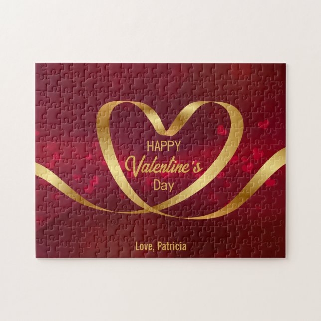 Red Gold Heart Ribbon Happy Valentine's Day (Horizontal)