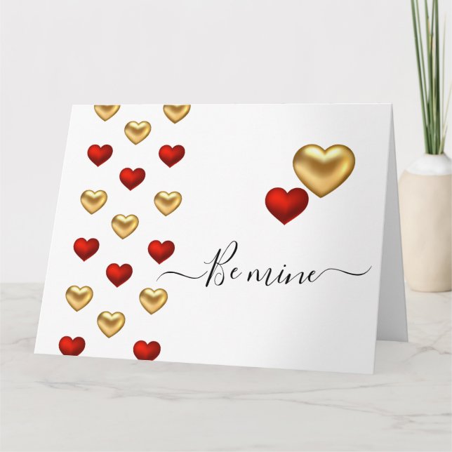 Red & Gold Hearts Carte Valentine blanche (Devant)
