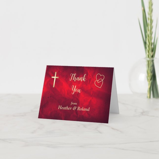 Red Gold Hearts Croix Christian Mariage Merci (Devant)