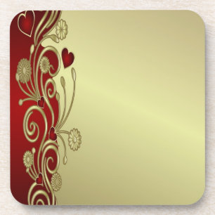 Red & Gold Hearts & Scrolls Getränkeuntersetzer