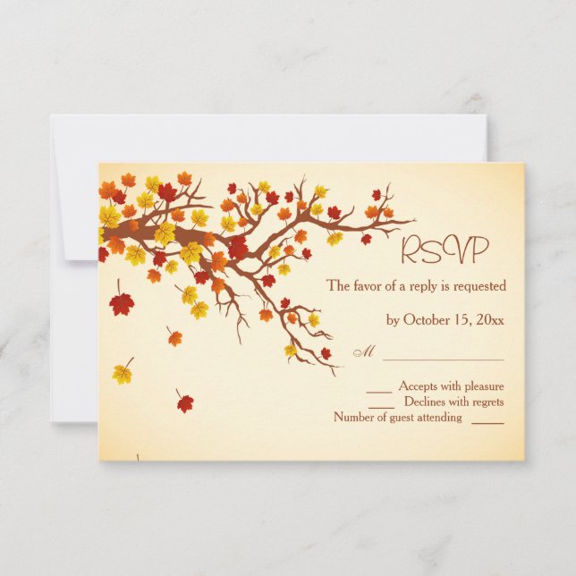 Red gold Herbstleavess Wedding RSVP Karte (Vorderseite)