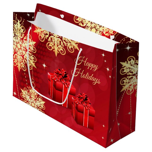 Red Gold Holiday Geschenktasche Große Geschenktüte (Vorderseite Schrägansicht)