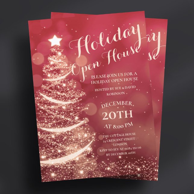 Red & Gold Holiday Open House Party Einladung (Red & Gold Holiday Open House Party Invitation)