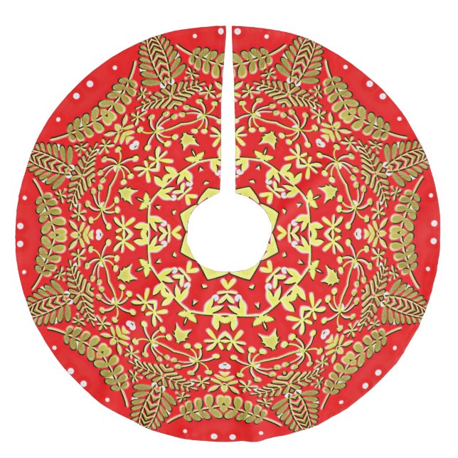 Red Gold Holiday Weihnachtsrock Polyester Weihnachtsbaumdecke (Vorderseite)