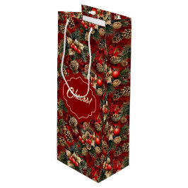 Red Gold Holly Berries Pine Cones Geschenktüte Für Weinflaschen