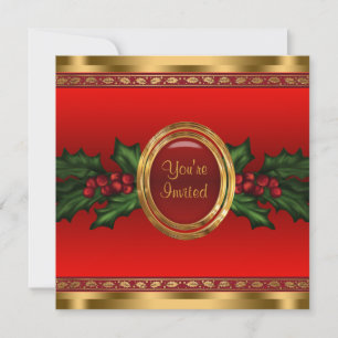Red Gold Holly Corporate Christmas Party Einladung