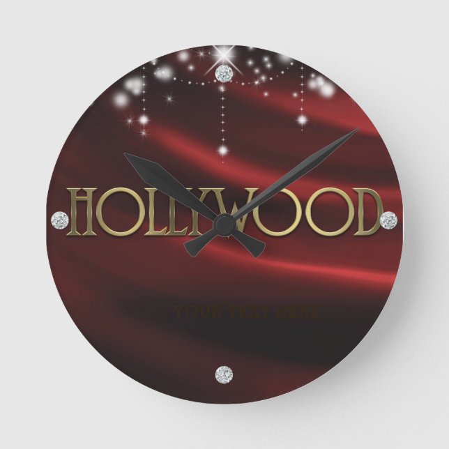 Red & Gold Hollywood Glam Personalized Wall Clock Runde Wanduhr (Vorderseite)