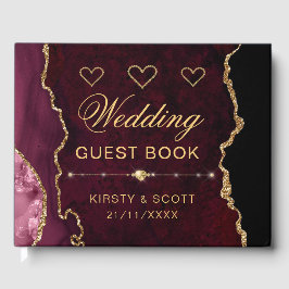Red & Gold Imitats Glitzer Agate Wedding Gästebuch