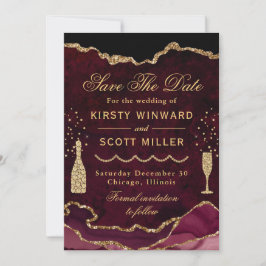 Red & Gold Imitats Glitzer Marble Agate Hochzeit Save The Date