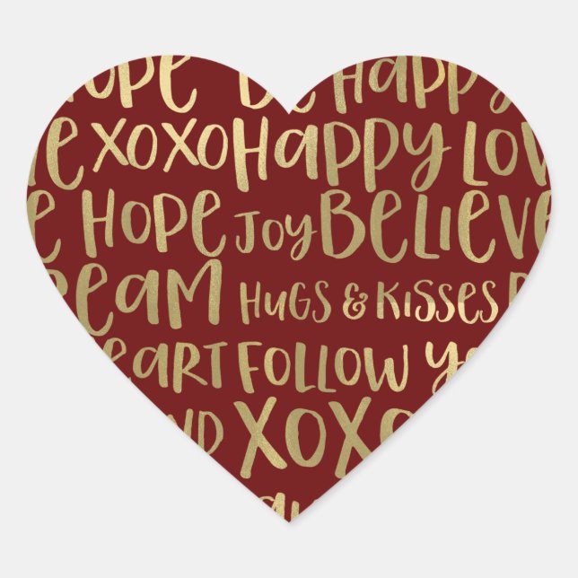 Red Gold inspirierende Worte Herz-Aufkleber (Vorderseite)