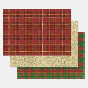 Red Gold Kariert  Geschenkpapier Set