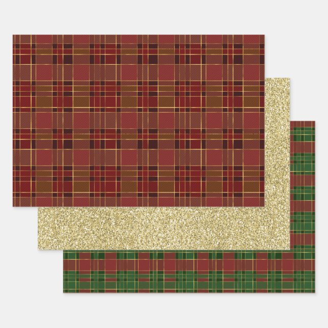Red Gold Kariert  Geschenkpapier Set (Set)
