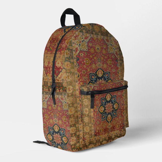 Red Gold Kashan Tepet Rug Persian Asian Bedruckter Rucksack (Rückseitige Ecke links)