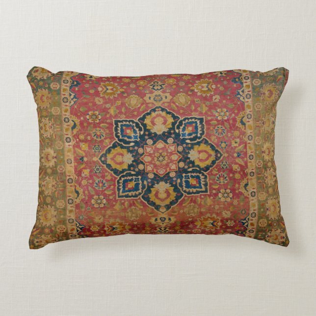 Red Gold Kashan Tepet Rug Persian Asian Dekokissen (Vorderseite)