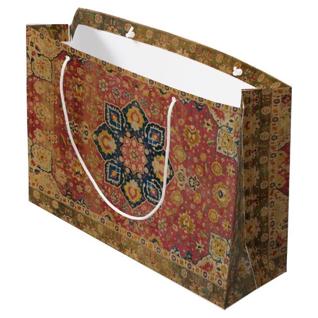 Red Gold Kashan Tepet Rug Persian Asian Große Geschenktüte (Rückseite Schrägansicht)