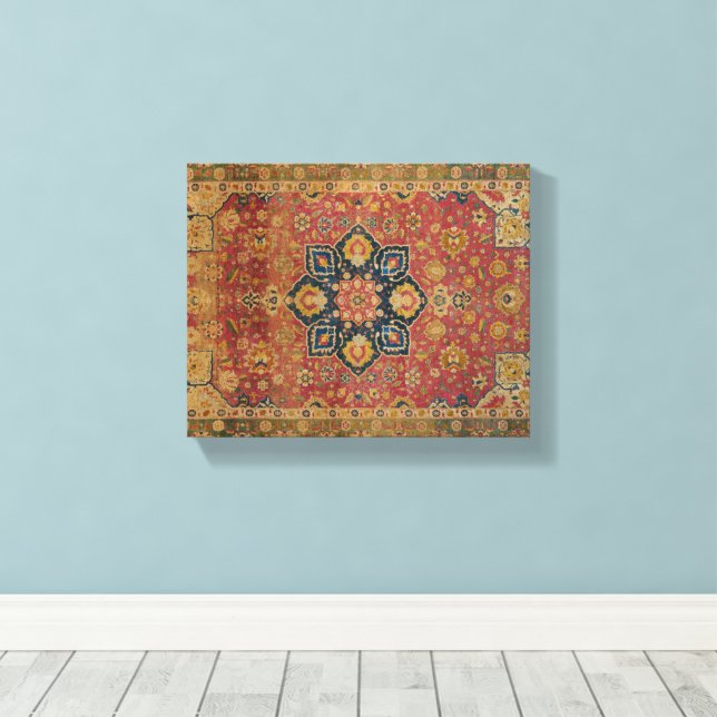 Red Gold Kashan Tepet Rug Persian Asian Leinwanddruck (Insitu (Holzboden))