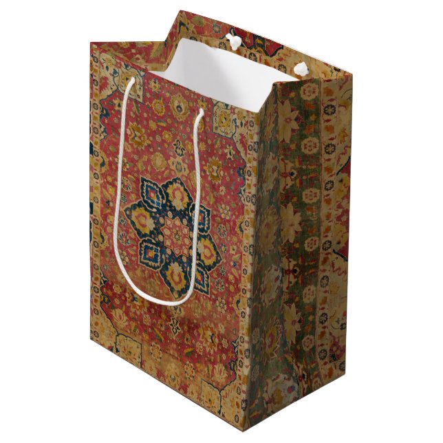 Red Gold Kashan Tepet Rug Persian Asian Mittlere Geschenktüte (Vorderseite Schrägansicht)