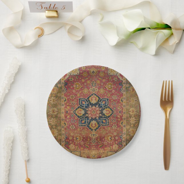 Red Gold Kashan Tepet Rug Persian Asian Pappteller (Hochzeit)