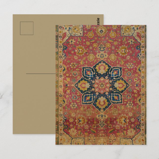 Red Gold Kashan Tepet Rug Persian Asian Postkarte (Vorne/Hinten)