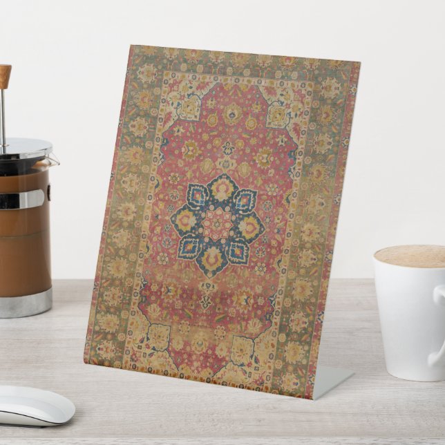 Red Gold Kashan Tepet Rug Persian Asian Sockelschild (In SItu)