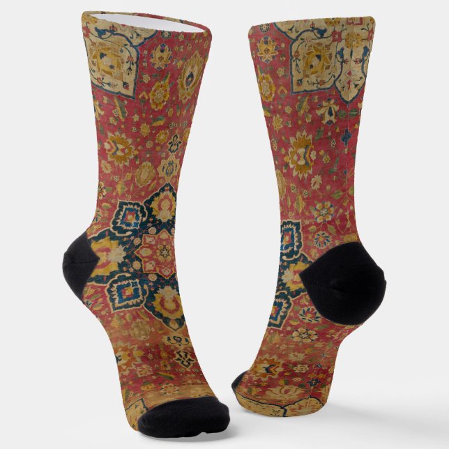 Red Gold Kashan Tepet Rug Persian Asian Socken (Gewinkelt)