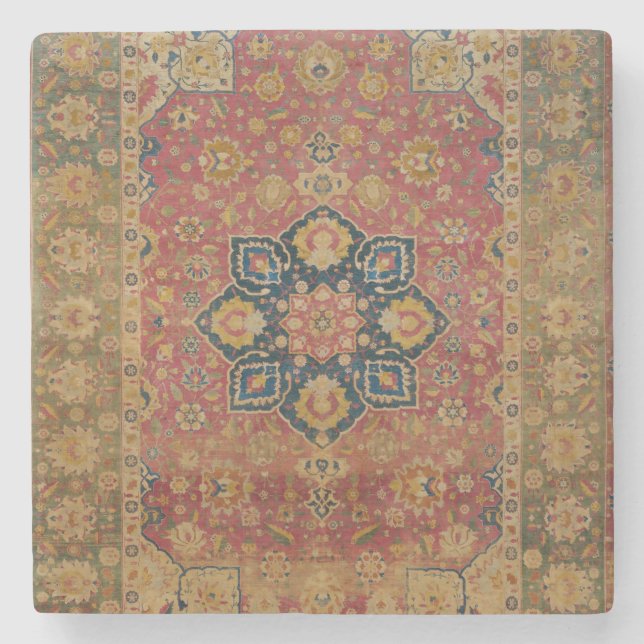 Red Gold Kashan Tepet Rug Persian Asian Steinuntersetzer (Vorderseite)
