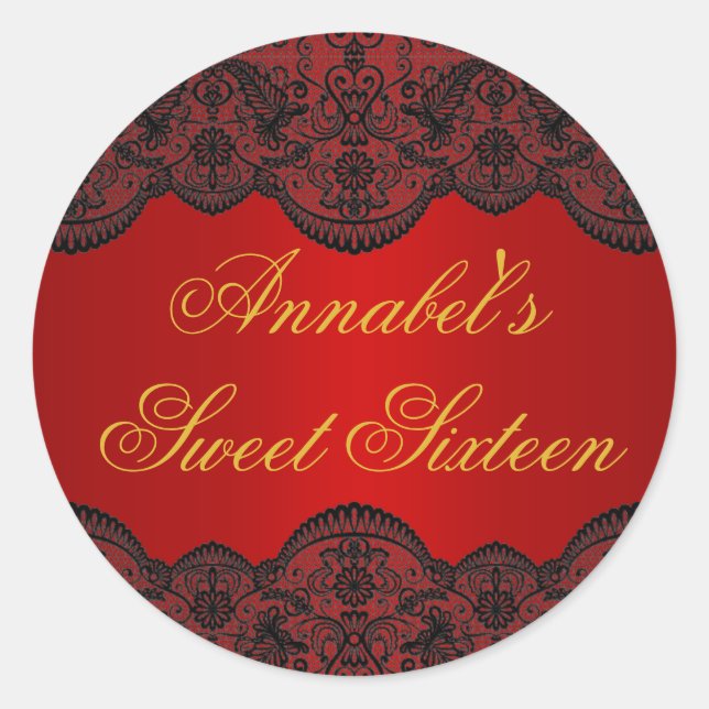 Red & Gold Lace Sweet 16 Sticker (Vorderseite)