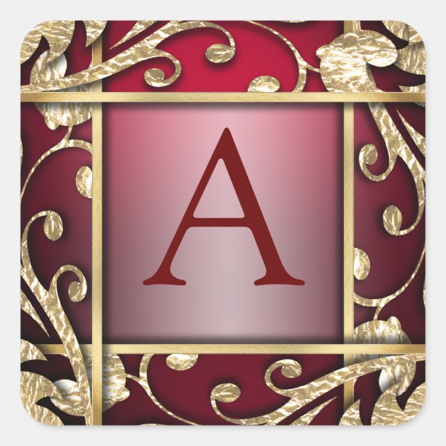 Red Gold Lattice Monogram Umschlag Aufkleber (Vorderseite)