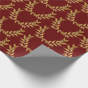 Red Gold Leaf Monogram Elegant Chic Wedding Geschenkpapier