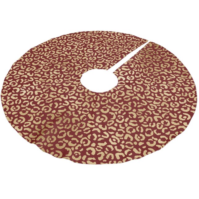 Red Gold Leopard Print Polyester Weihnachtsbaumdecke (Schrägansicht)