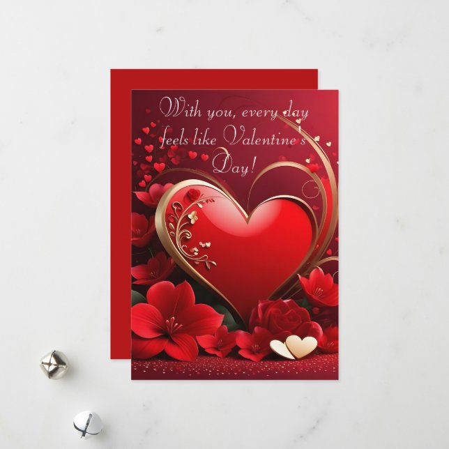 Red-Gold Liebe Herzschlösser Feiertagskarte (Vorderseite/Rückseite Beispiel)