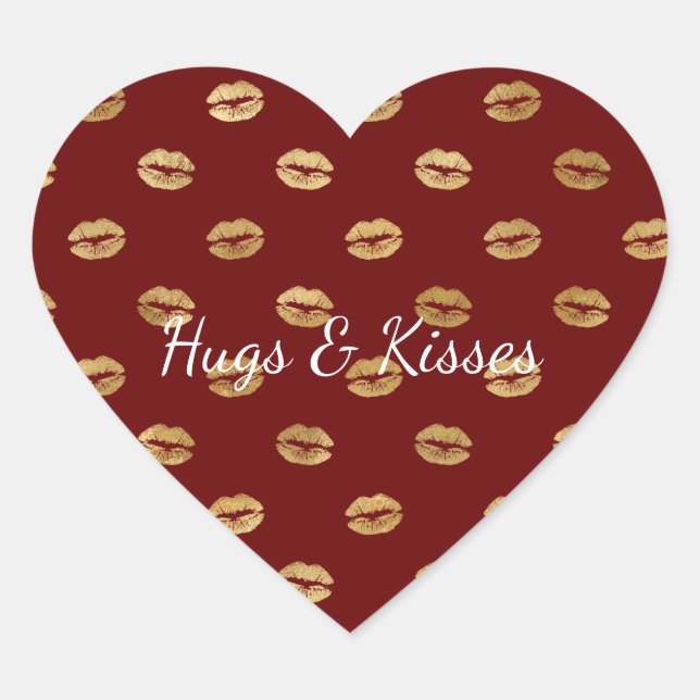 Red Gold Lips Herz-Aufkleber (Vorderseite)