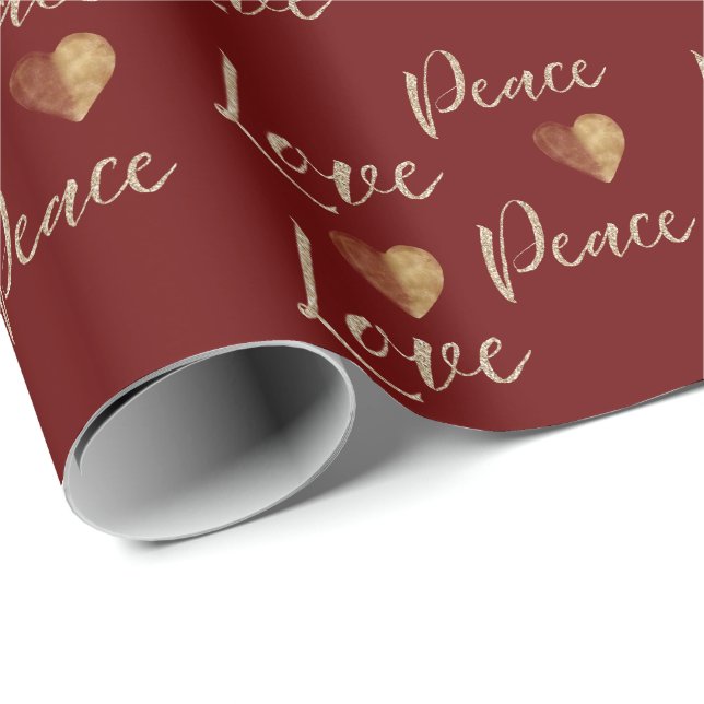 Red Gold Luxe Glitzer Liebe Peace Hearts Geschenkpapier (Rolleneckpunkt)