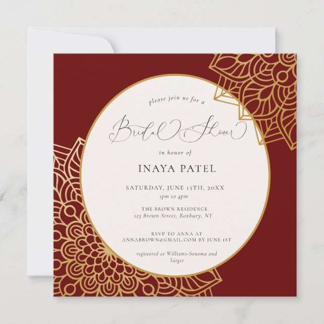 Red Gold Mandala Bridal Shower Invitation (Devant)