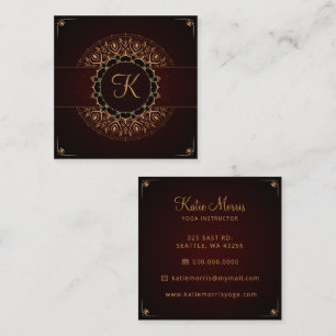 Red Gold Mandala Elegant Yoga Instructor  Quadratische Visitenkarte