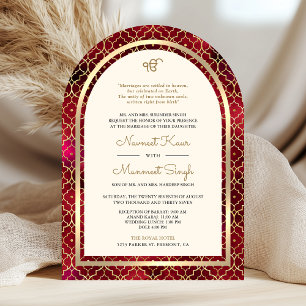 Red Gold marokkanische QR Code Sikh Arch Wedding Einladung