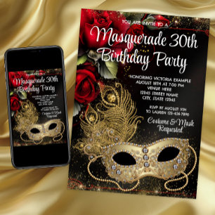 Red Gold Masquerade Party Einladung